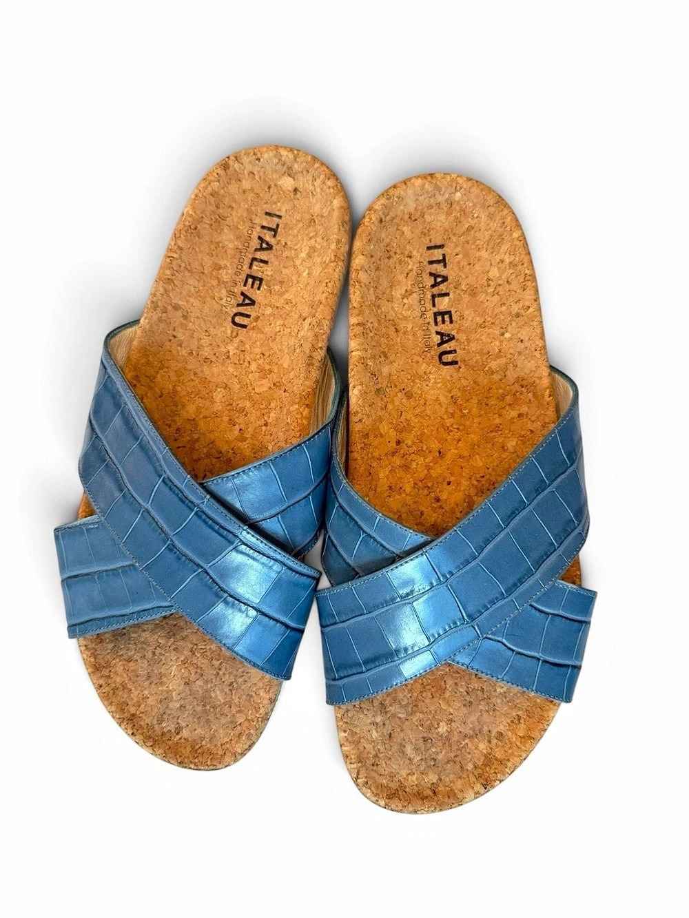ITALEAU Morena HANDMADE Croc Embossed Waterproof Slide Sandal Slate Blue